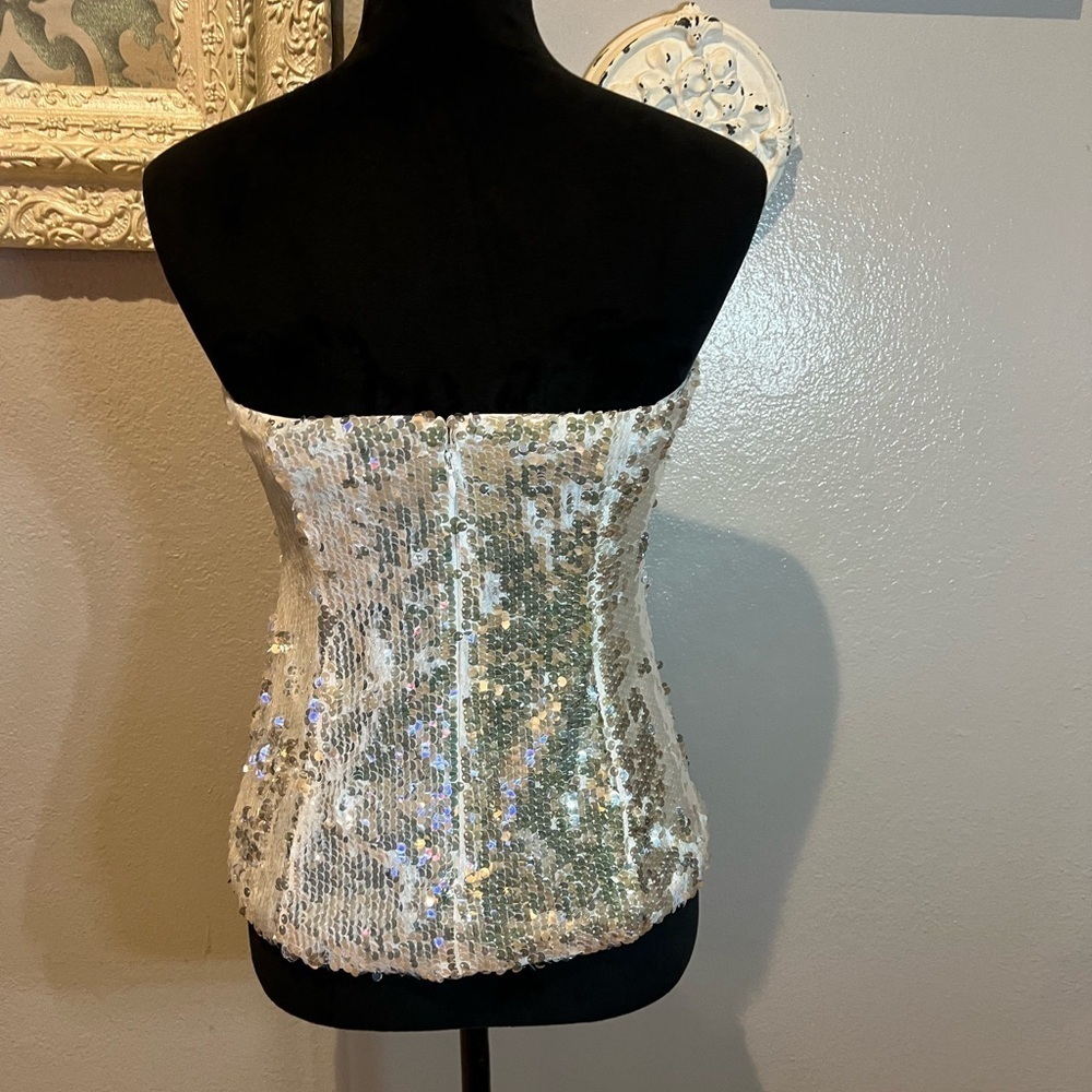 White sequin tube top with silver shine to it. - Picture 8 of 9